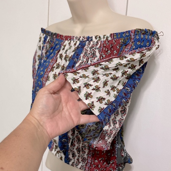 BLEUH CIEL On or Off Shoulder Short Sleeve Boho Bohemian Blouse Womans Medium - Picture 8 of 12